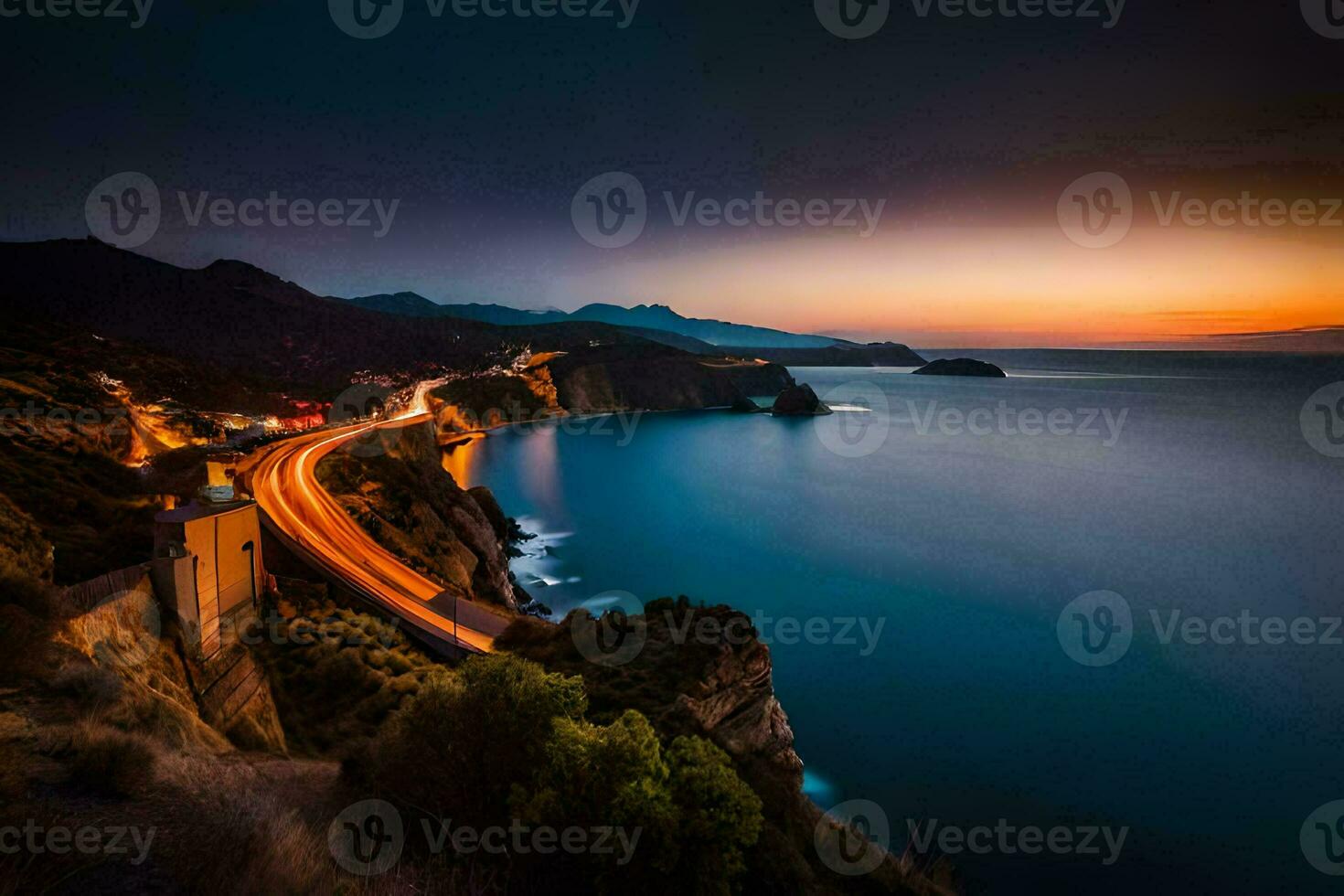 el la carretera a el mar. generado por ai foto