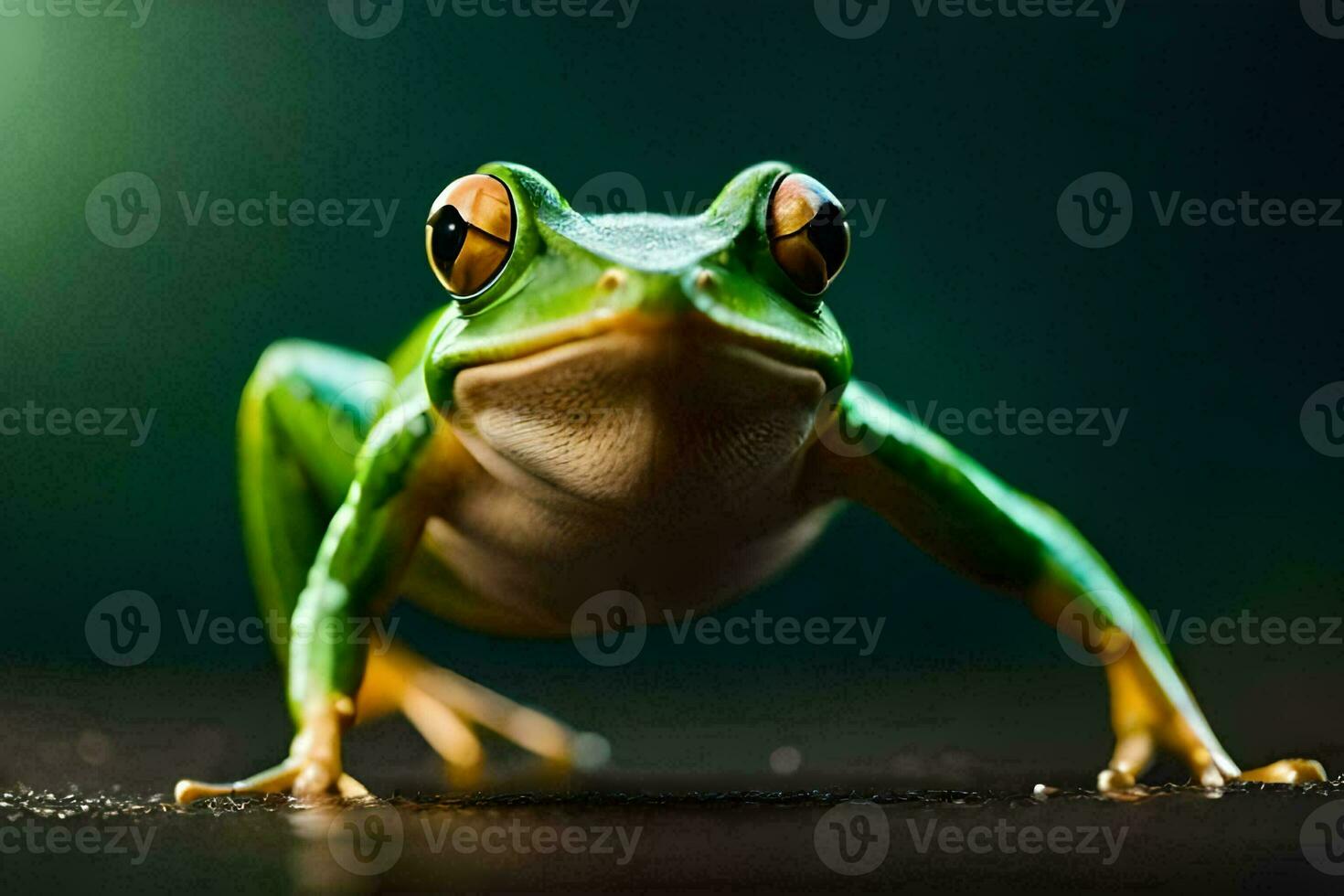 a frog with big eyes and a green background. AI-Generated photo