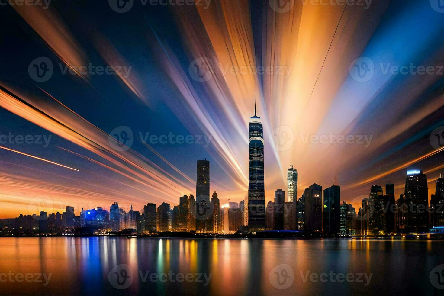 the city skyline at night with long exposure. AI-Generated photo