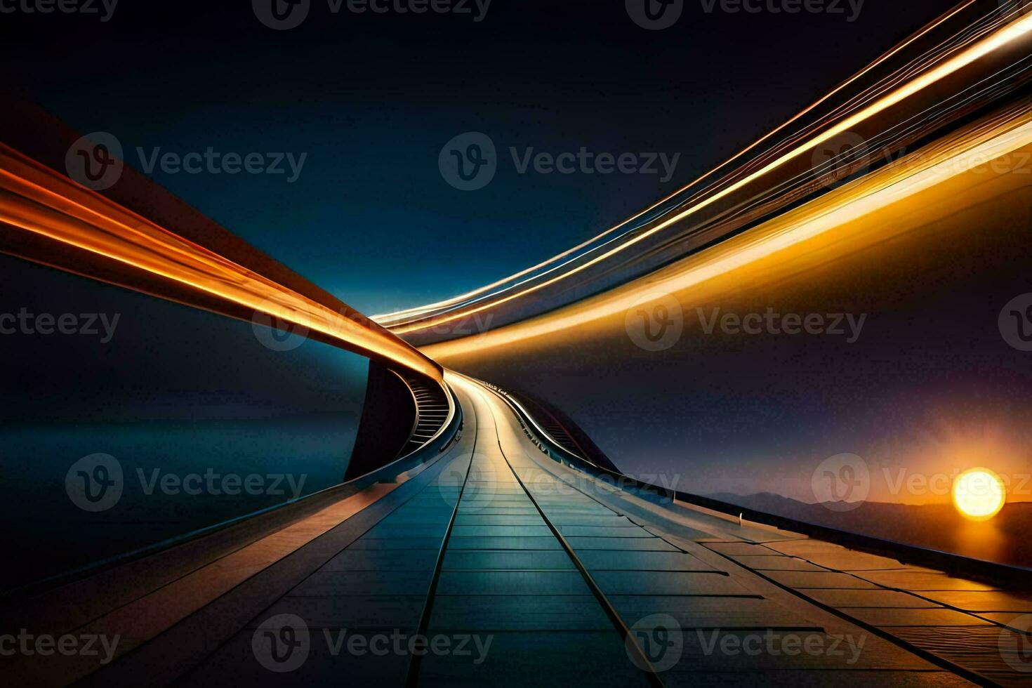 a long exposure photo of a bridge at night. AI-Generated