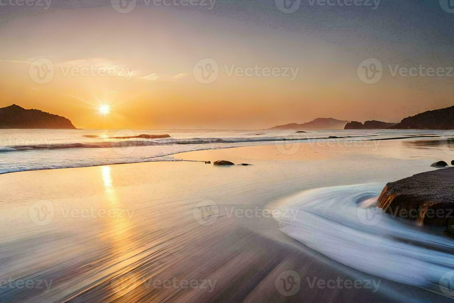 the sun rises over the ocean and waves. AI-Generated photo