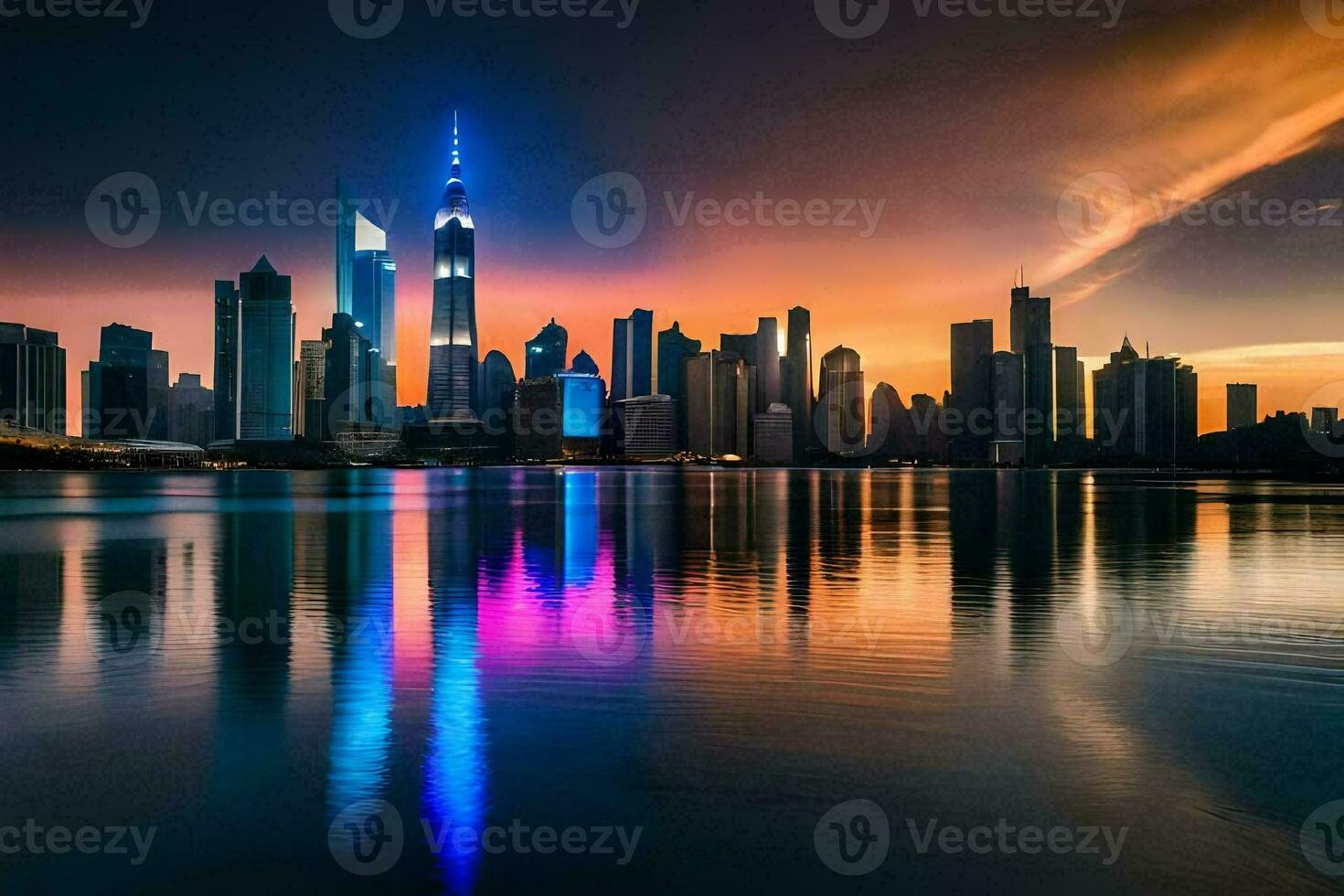the city skyline at sunset in dubai. AI-Generated photo