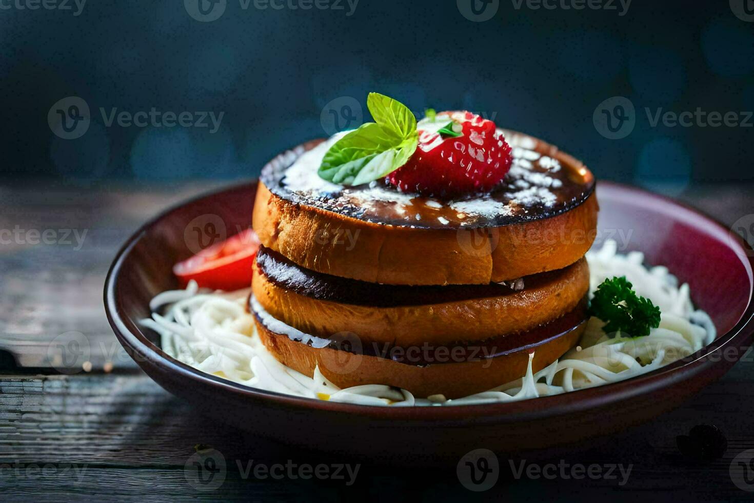 a plate with pancakes and strawberries on it. AI-Generated photo