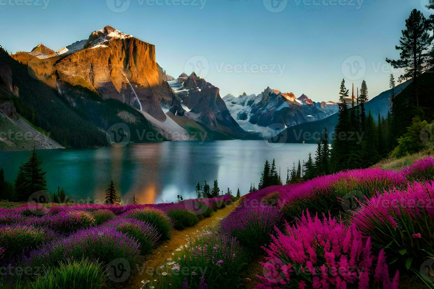 the flowers are blooming in the mountains. AI-Generated photo