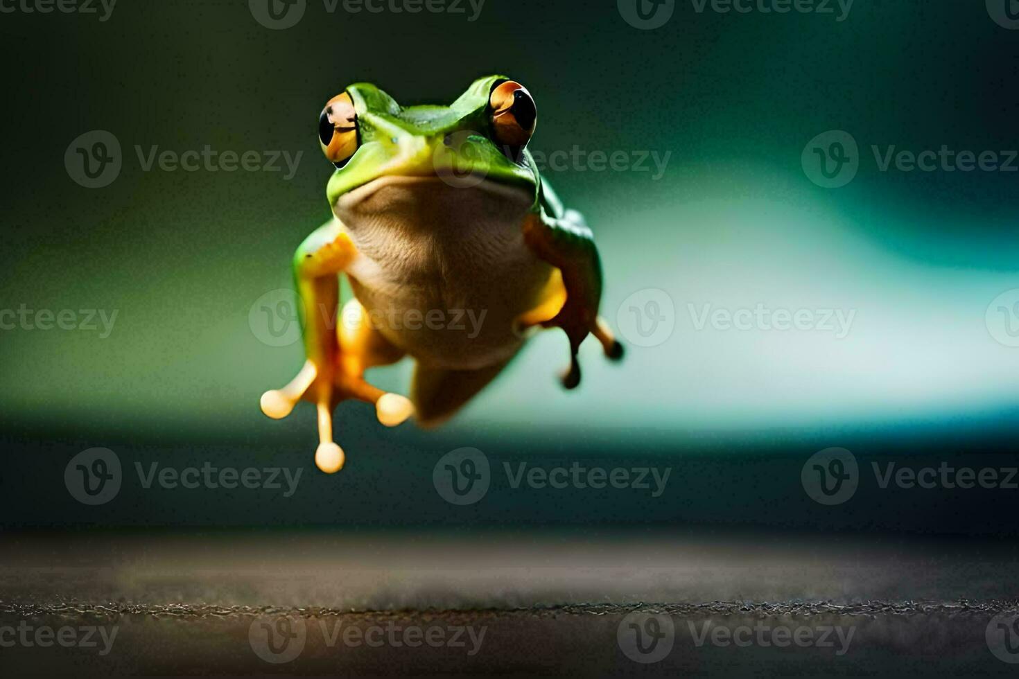 a frog is flying through the air. AI-Generated photo