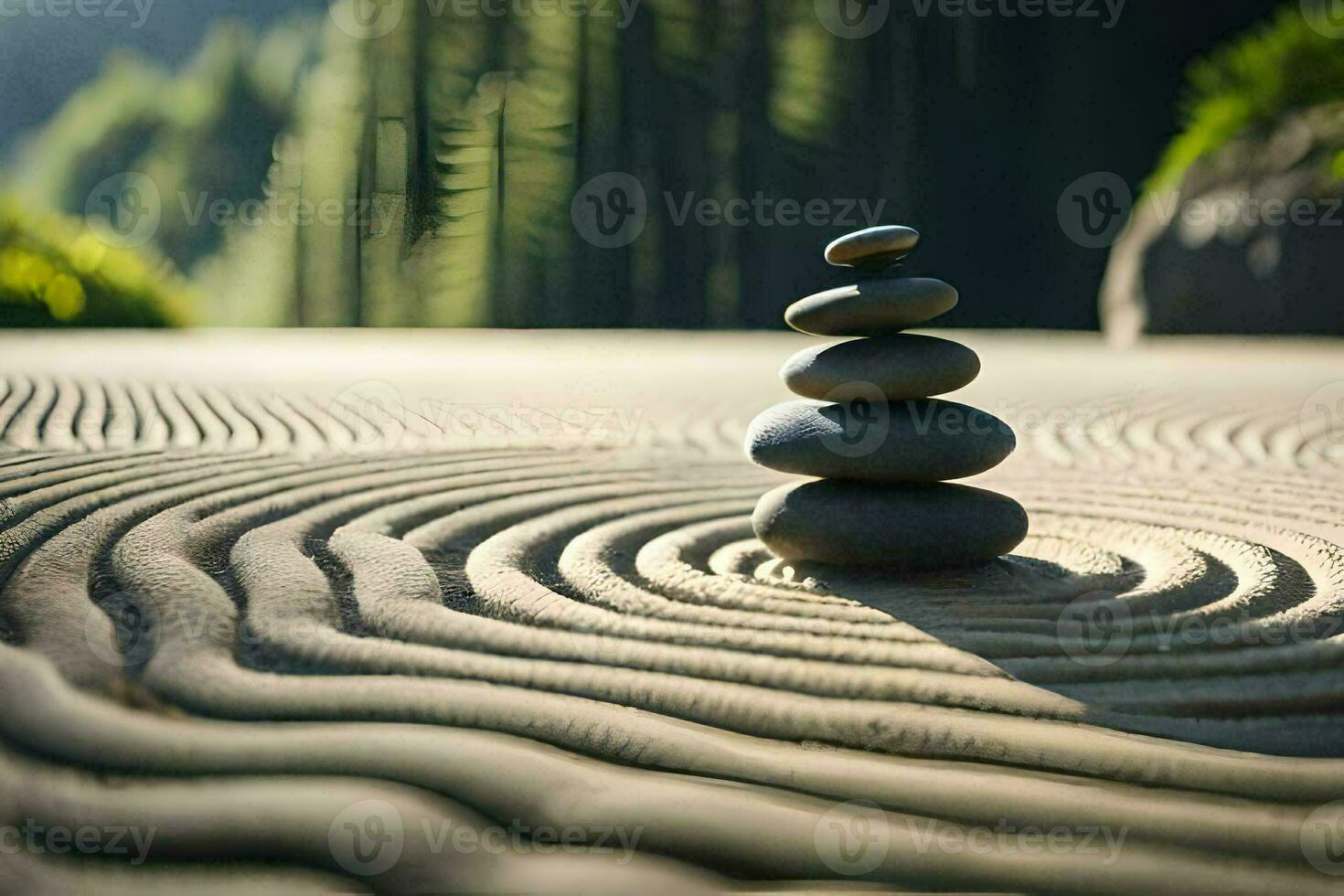 a stack of rocks in a zen garden. AI-Generated photo