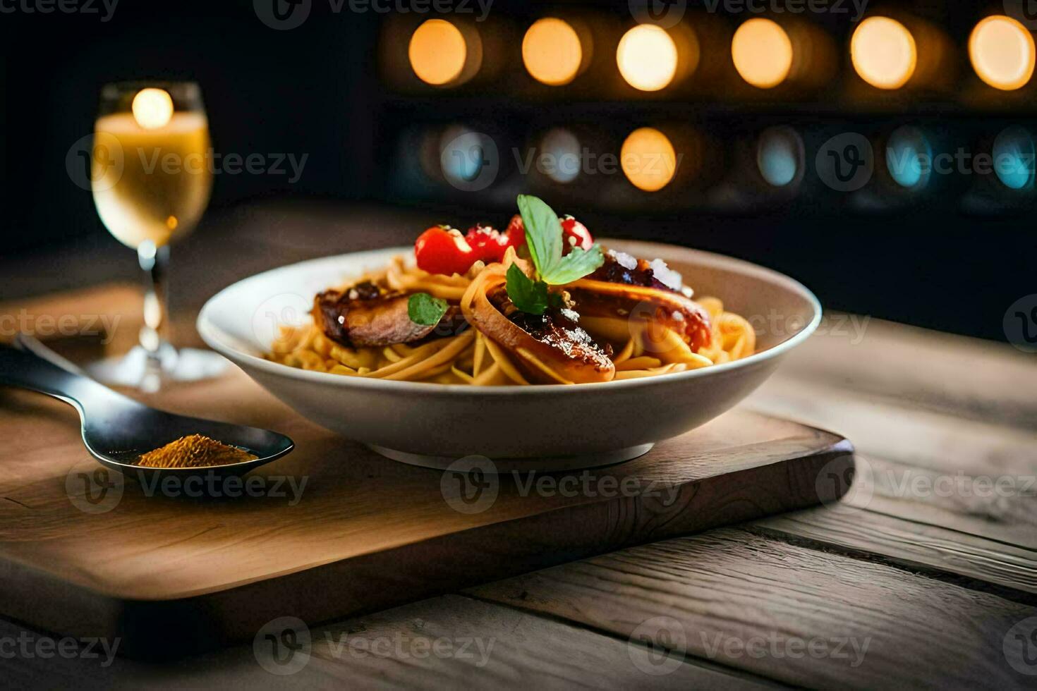 the restaurant is located in the heart of the city. AI-Generated photo