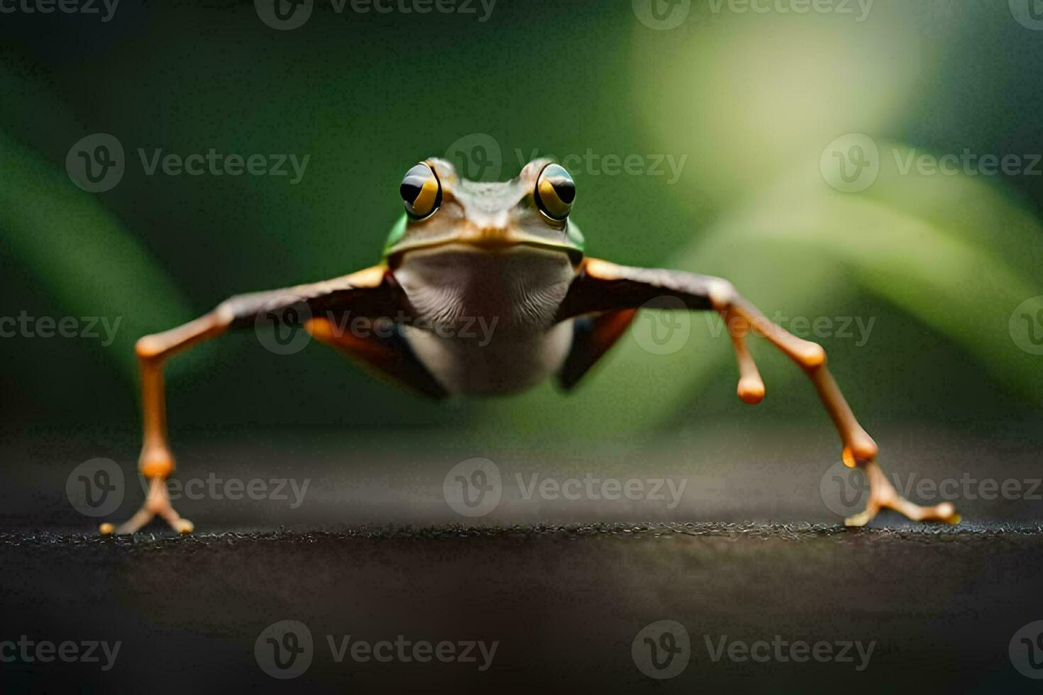 a frog with its legs spread out. AI-Generated photo