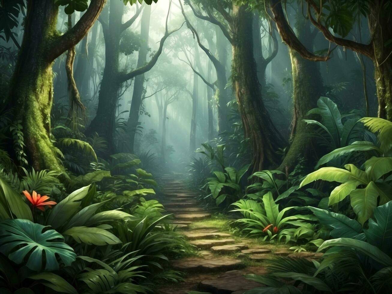 A tropical dense forest cartoon background photo