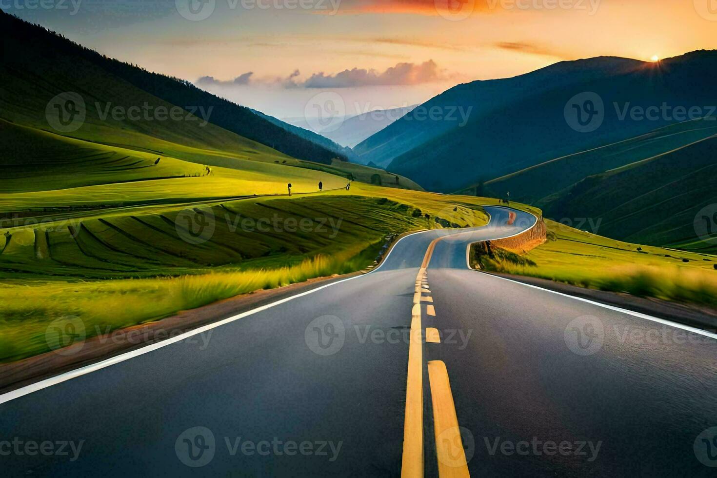 the road to the sunset. AI-Generated photo