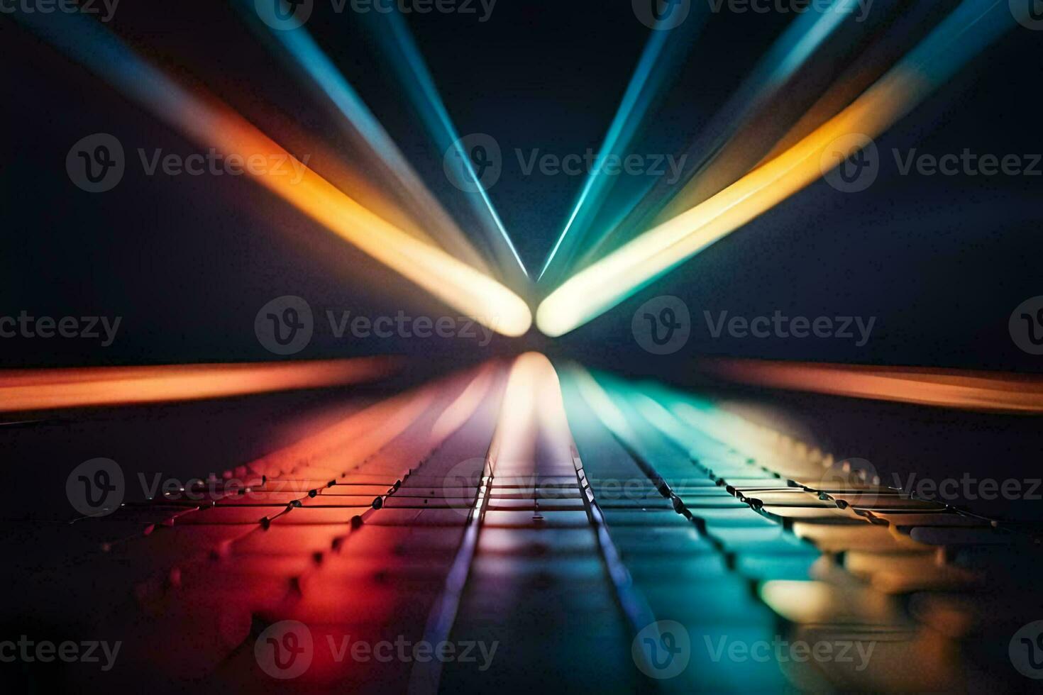 a laptop with lights shining on it. AI-Generated photo