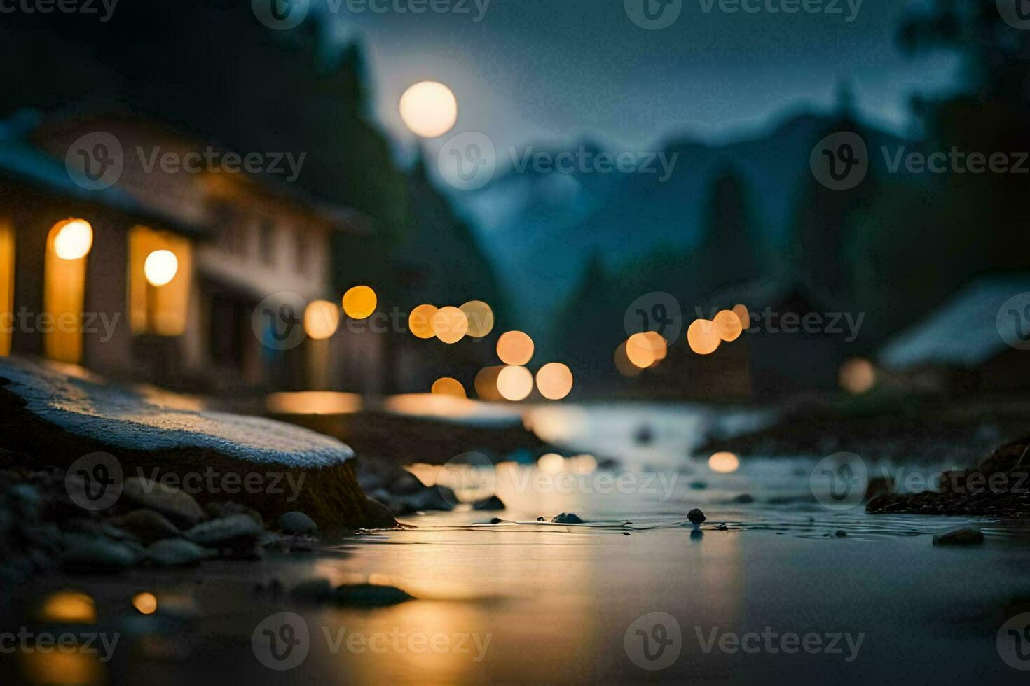 photo wallpaper the moon, water, mountains, the night, the river, the moon, the. AI-Generated