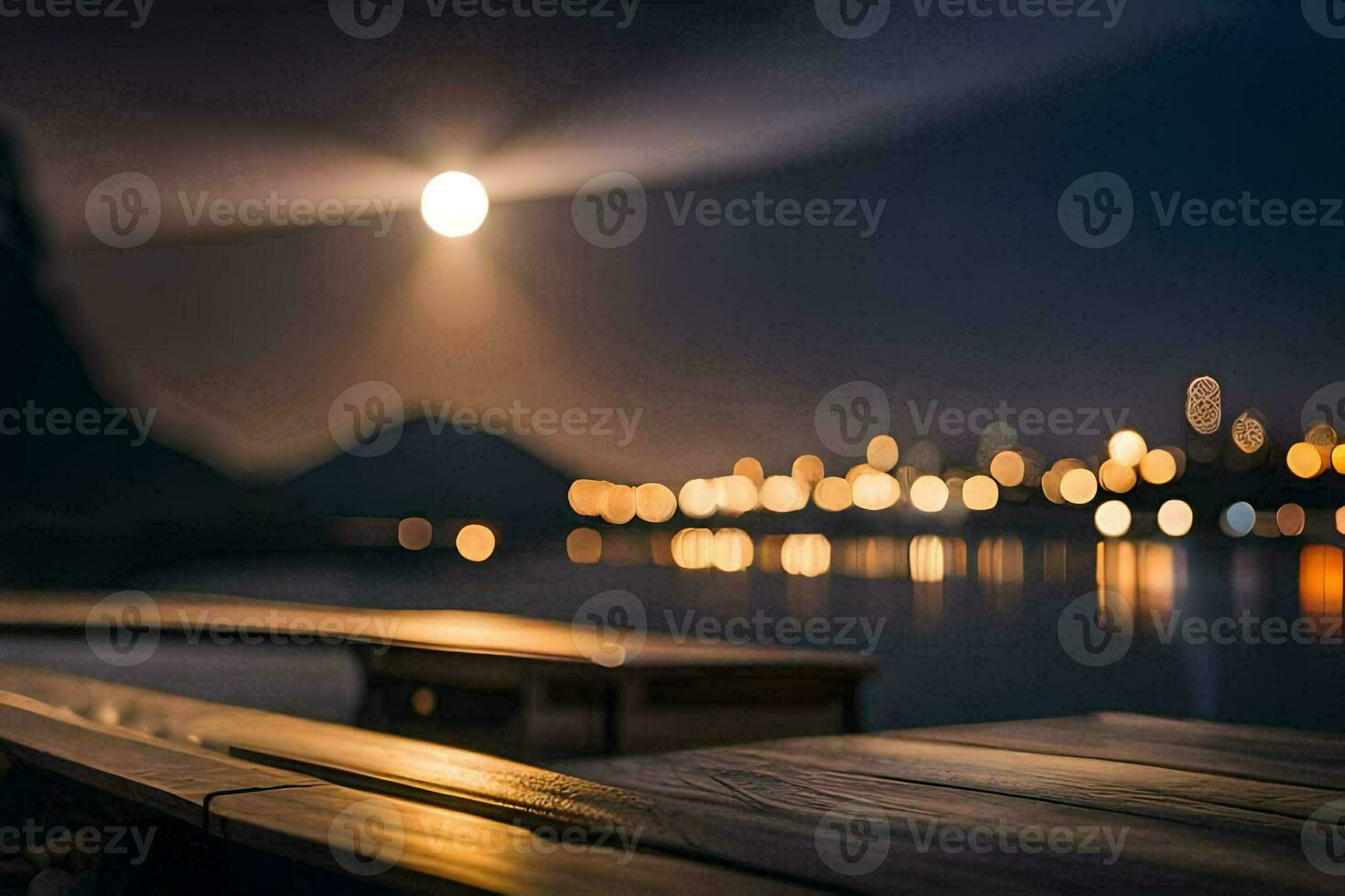 luz de la luna, el noche, el mar, el agua, el luna, el cielo, el. generado por ai foto