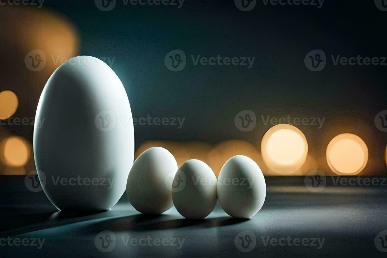 three white eggs are sitting on a table. AI-Generated photo