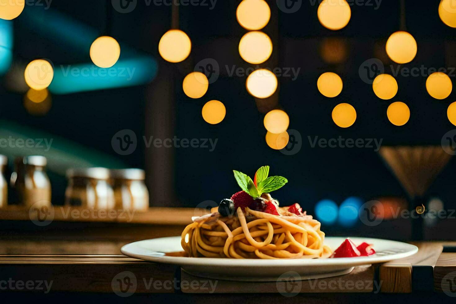 spaghetti with berries on a plate. AI-Generated photo