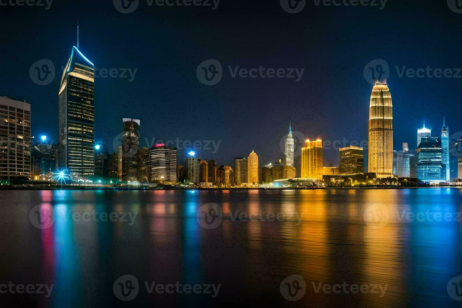 the city skyline at night in hong kong. AI-Generated photo