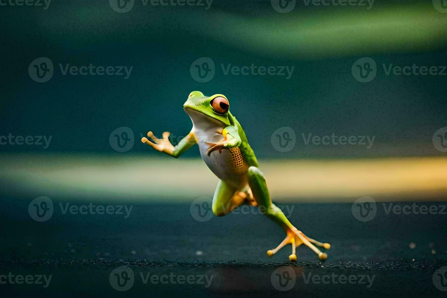 a frog jumping on a black background. AI-Generated photo