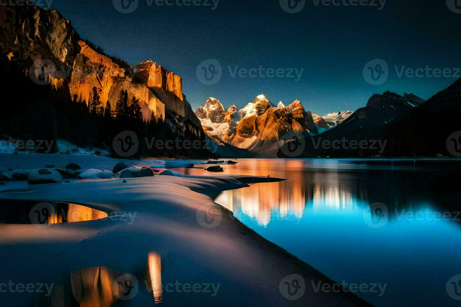photo wallpaper the sky, mountains, lake, the moon, the sky, the moon, the. AI-Generated