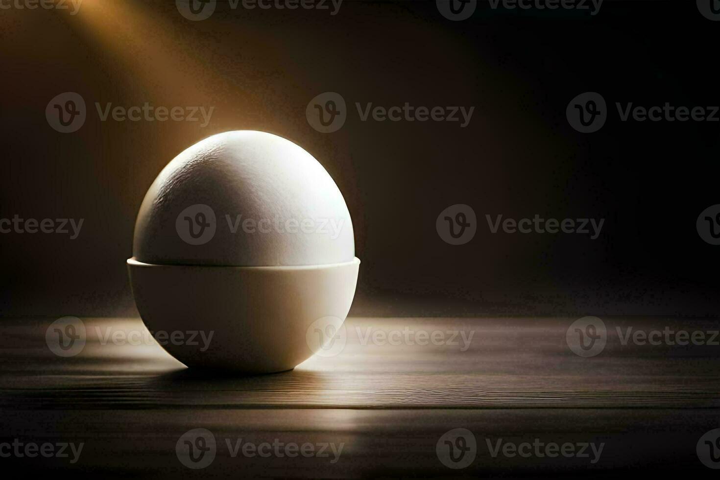 an egg sitting in an egg cup on a table. AI-Generated photo