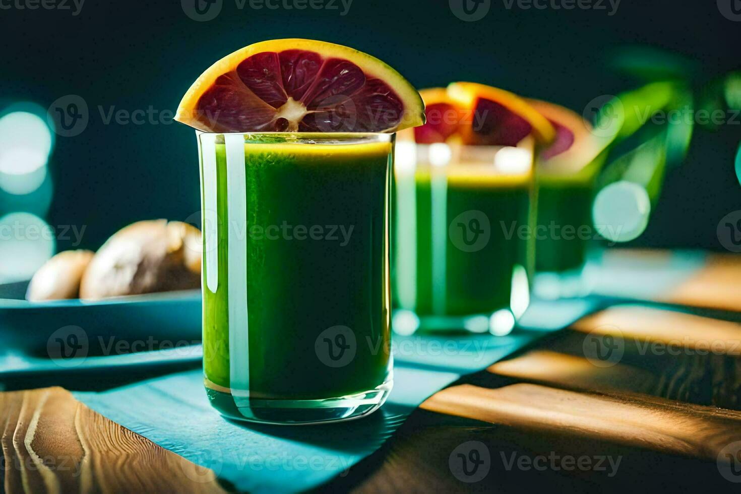 green juice in glasses with slices of orange. AI-Generated photo