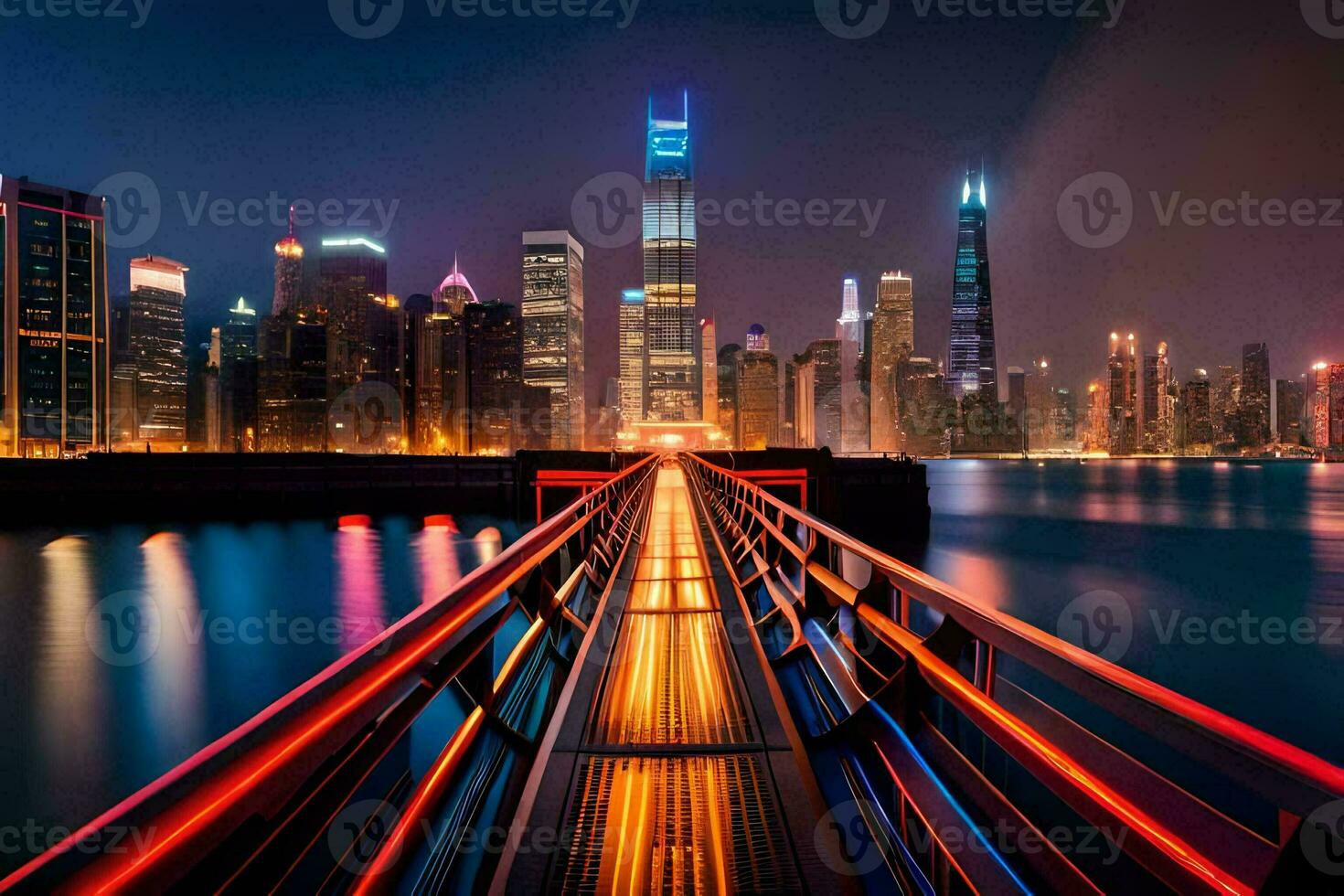 a long exposure photo of the city skyline at night. AI-Generated