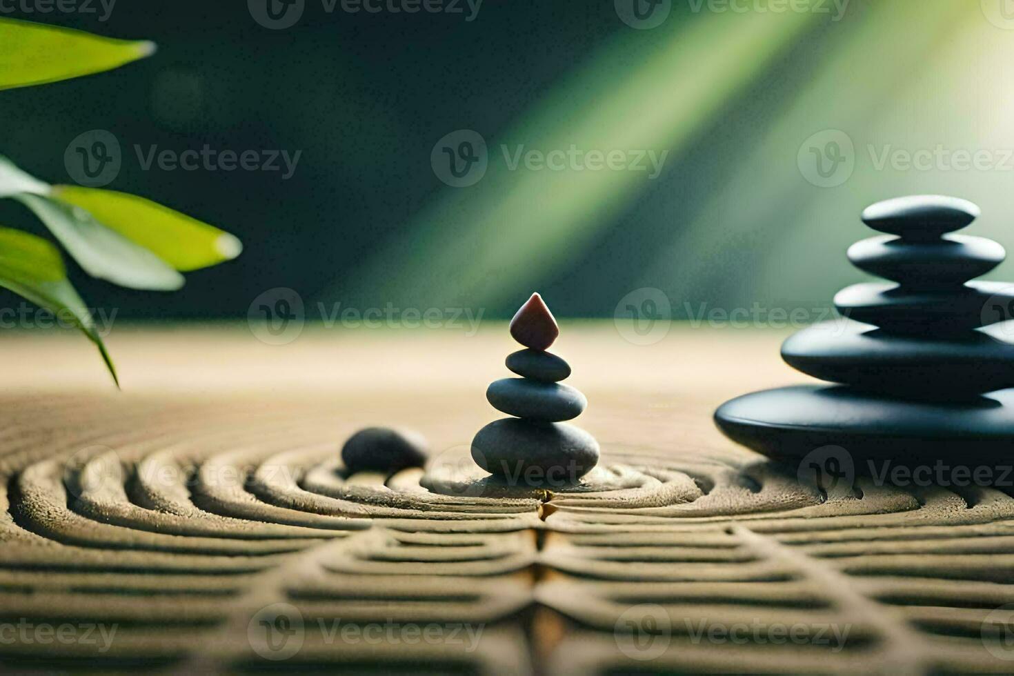 a zen garden with stones and a tree. AI-Generated photo