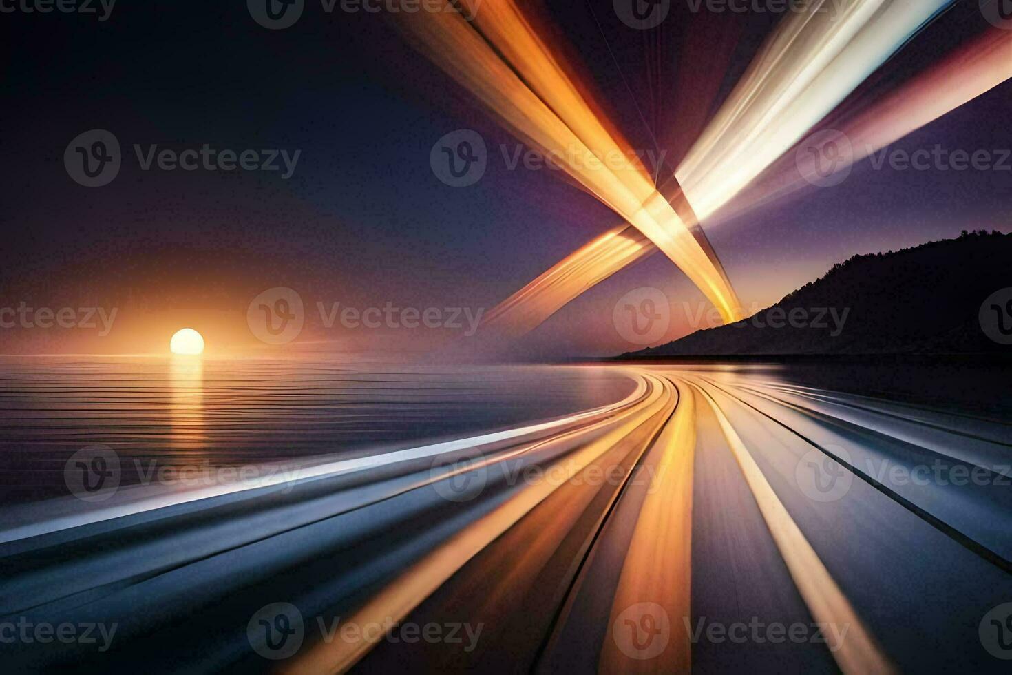 a long exposure photograph of a car driving on the road. AI-Generated photo