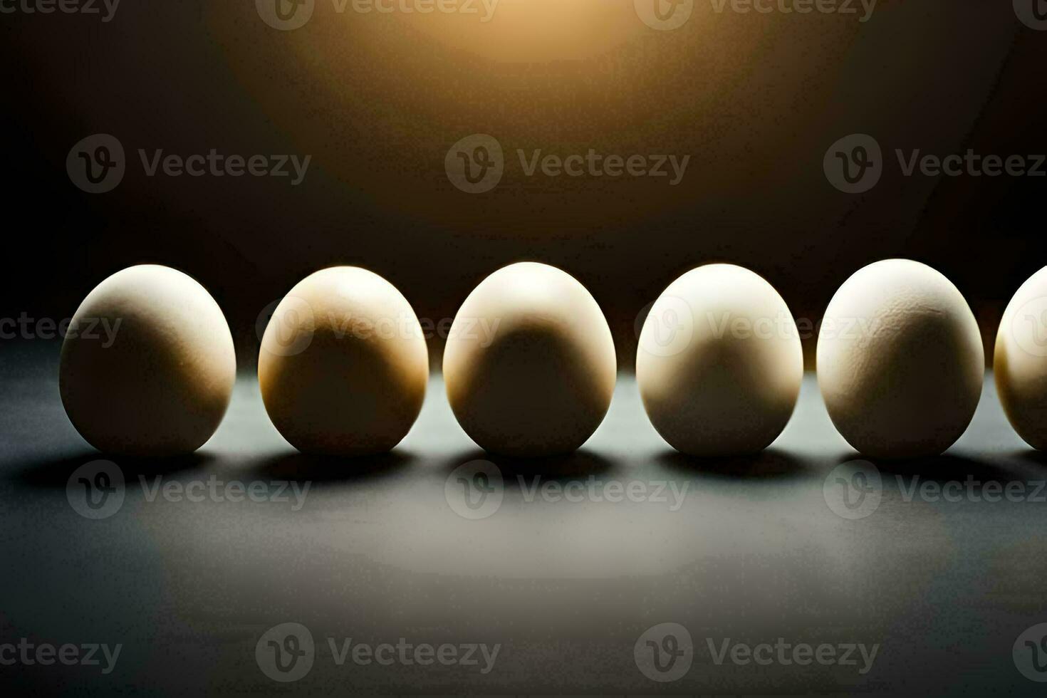 six eggs in a row on a black background. AI-Generated photo