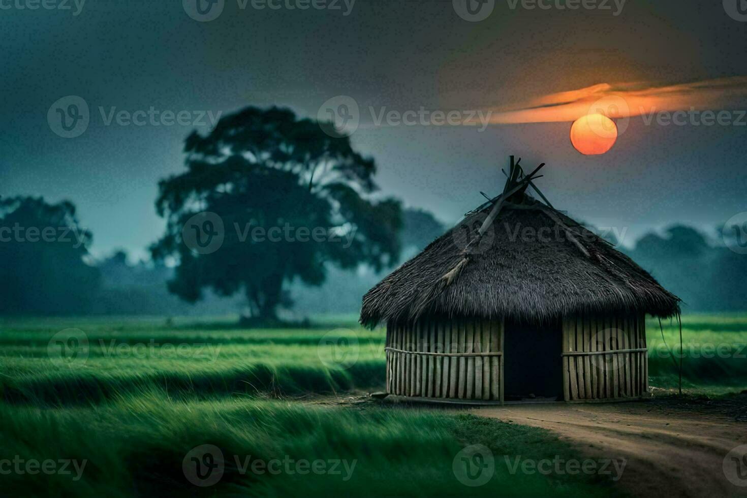 the hut in the field. AI-Generated photo