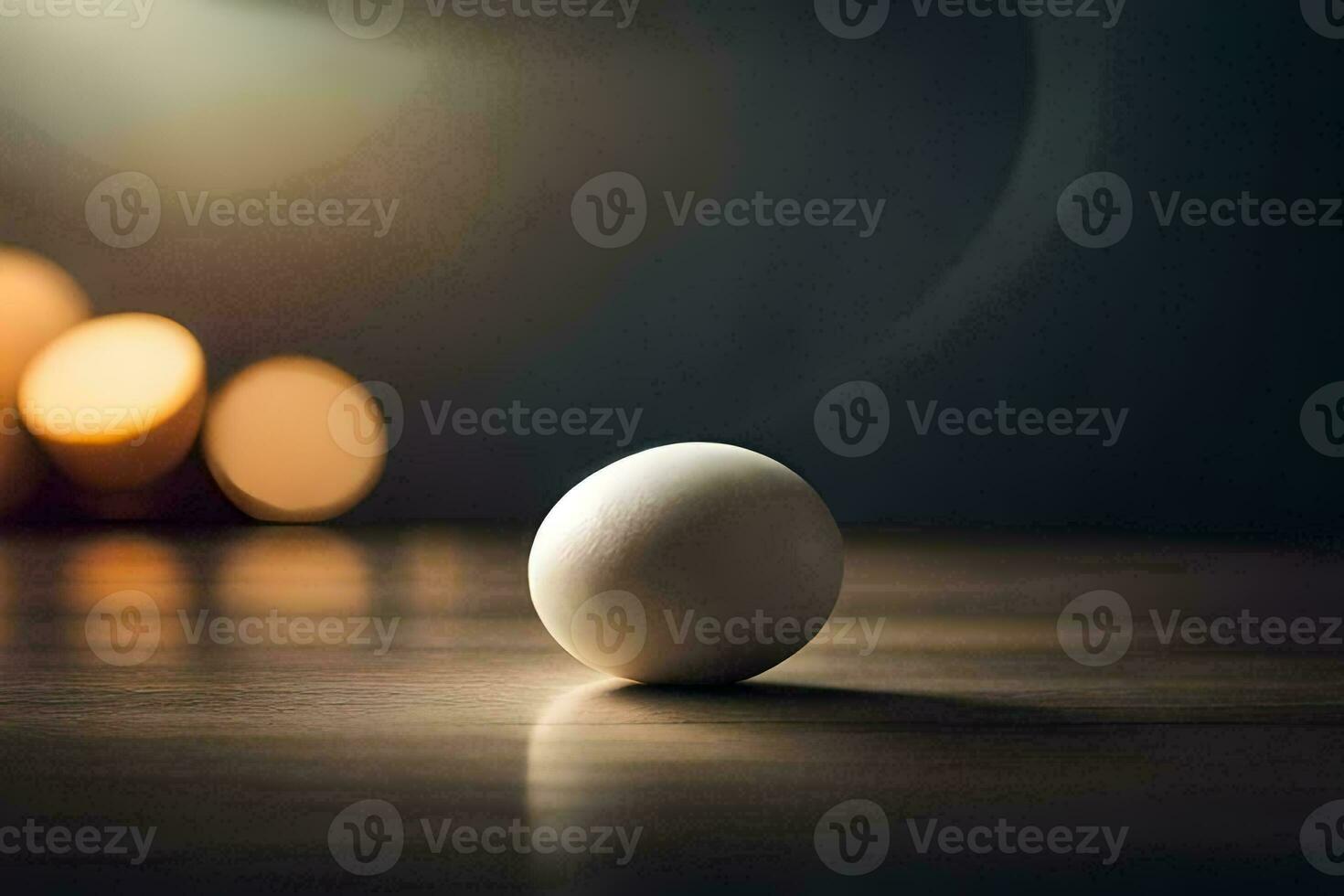 an egg on a table with blurred lights. AI-Generated photo