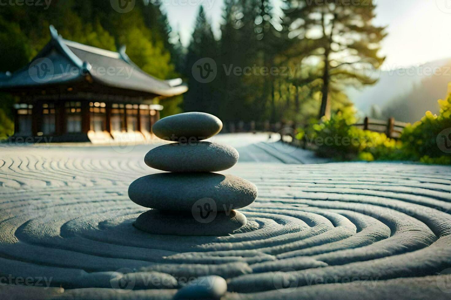 zen garden in the mountains. AI-Generated photo