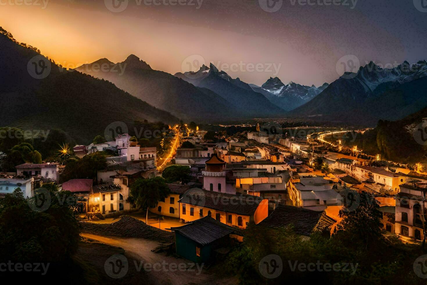 foto fondo de pantalla el cielo, montañas, ciudad, el ciudad, el cielo, el montañas, el. generado por ai