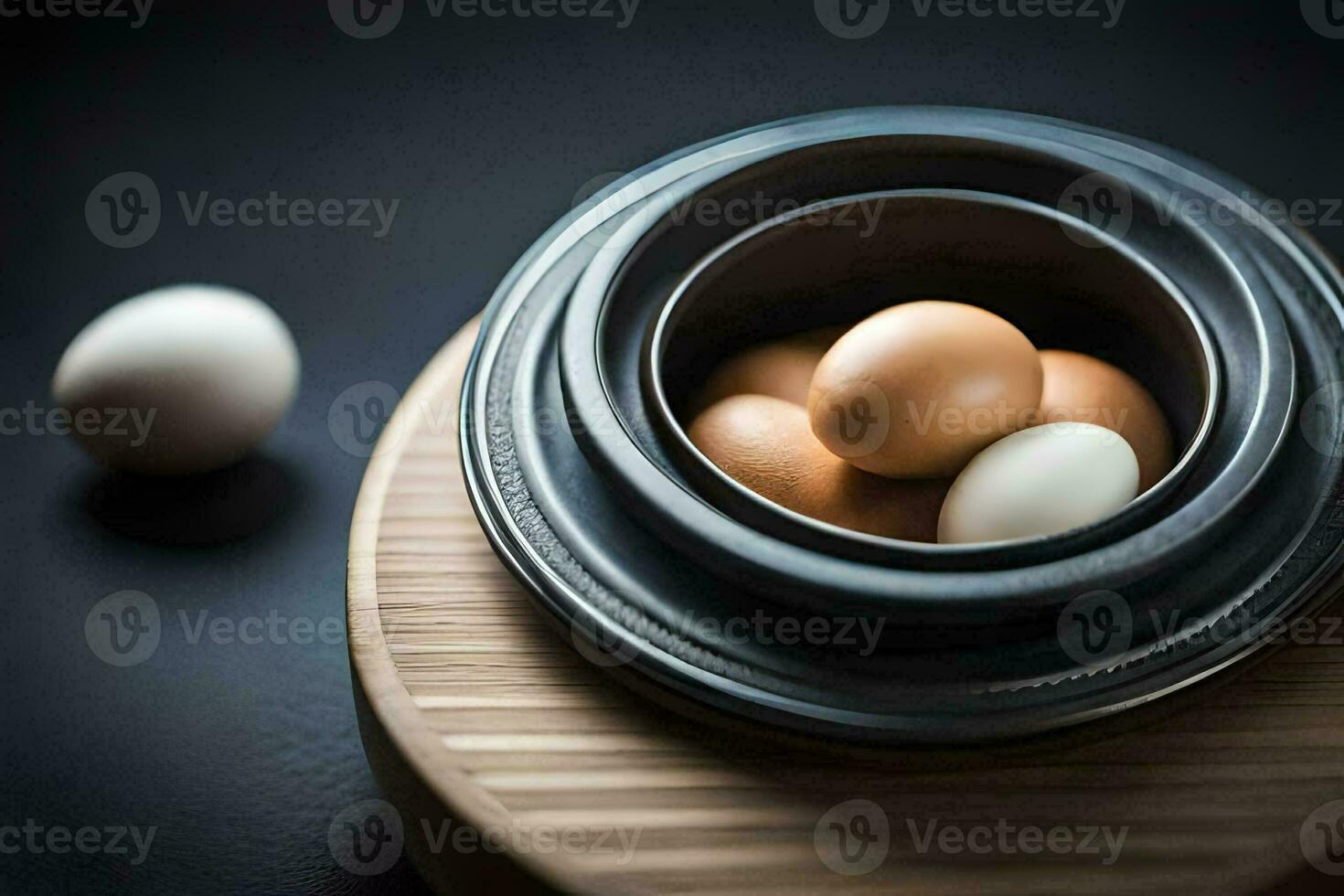 un cuenco de huevos en un mesa. generado por ai foto