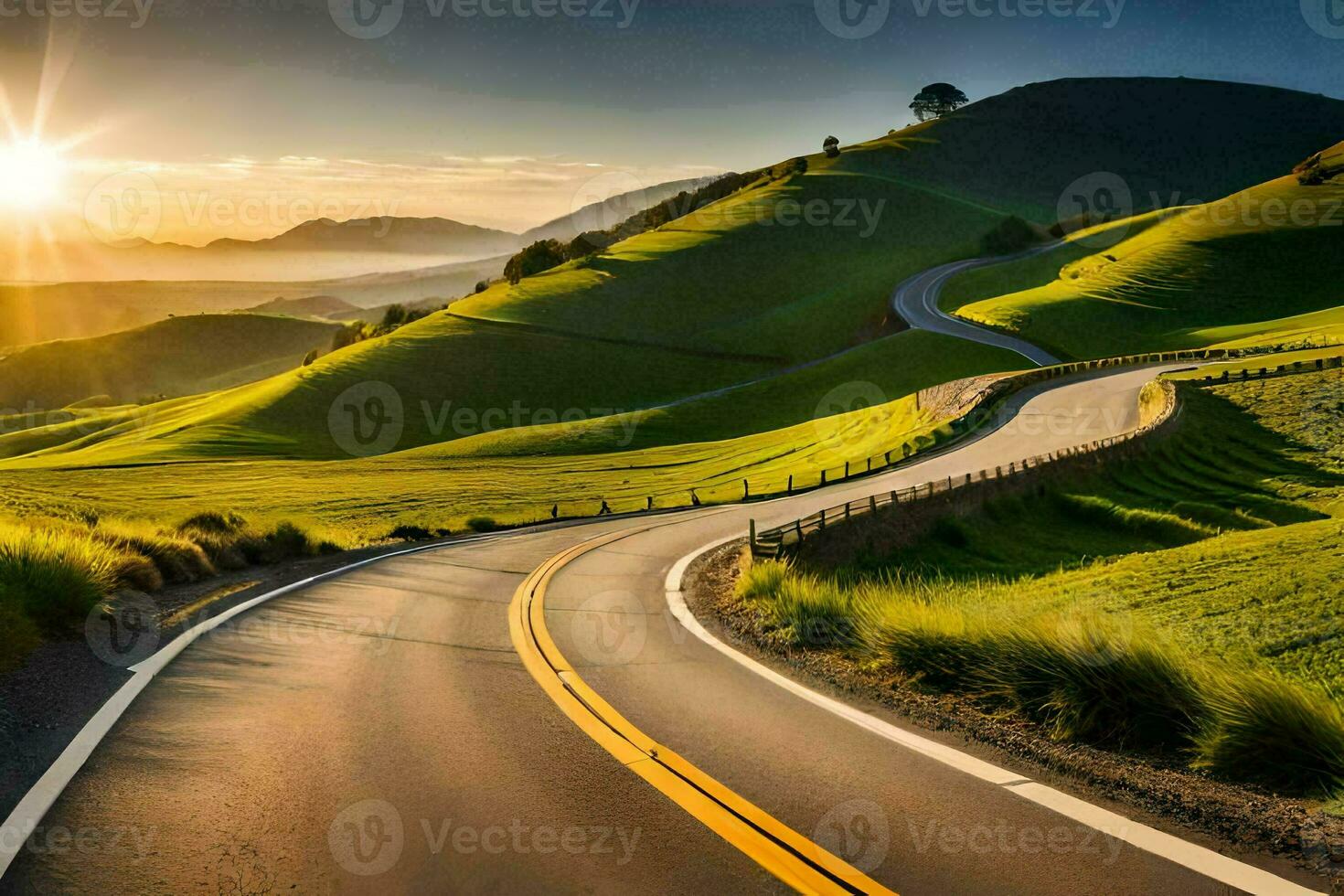 the road to the sunset. AI-Generated photo