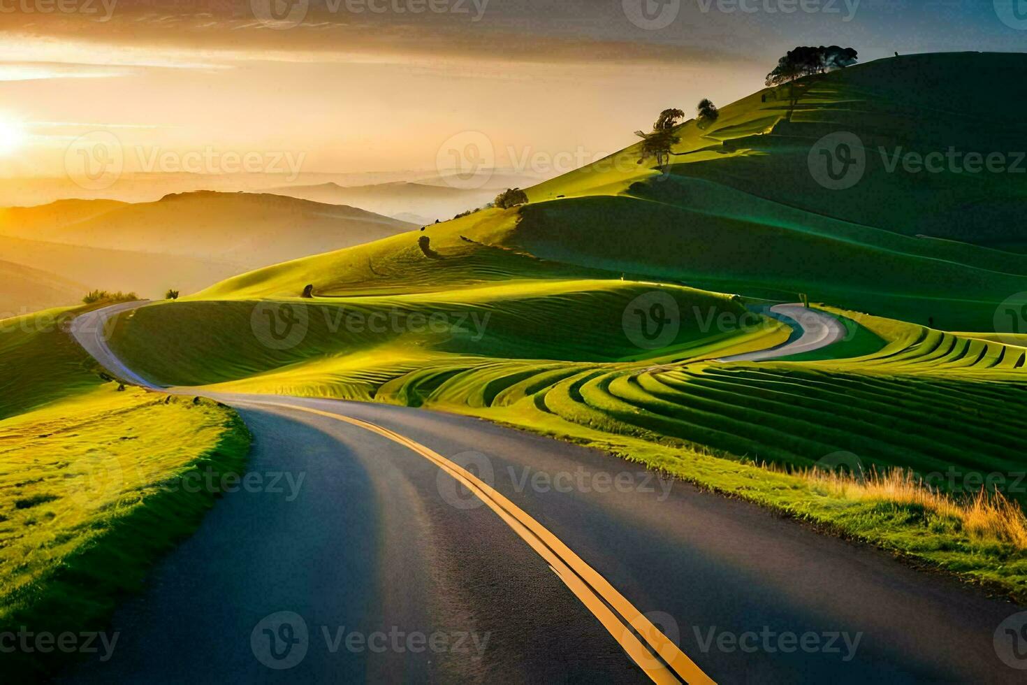 the road to the sunset. AI-Generated photo
