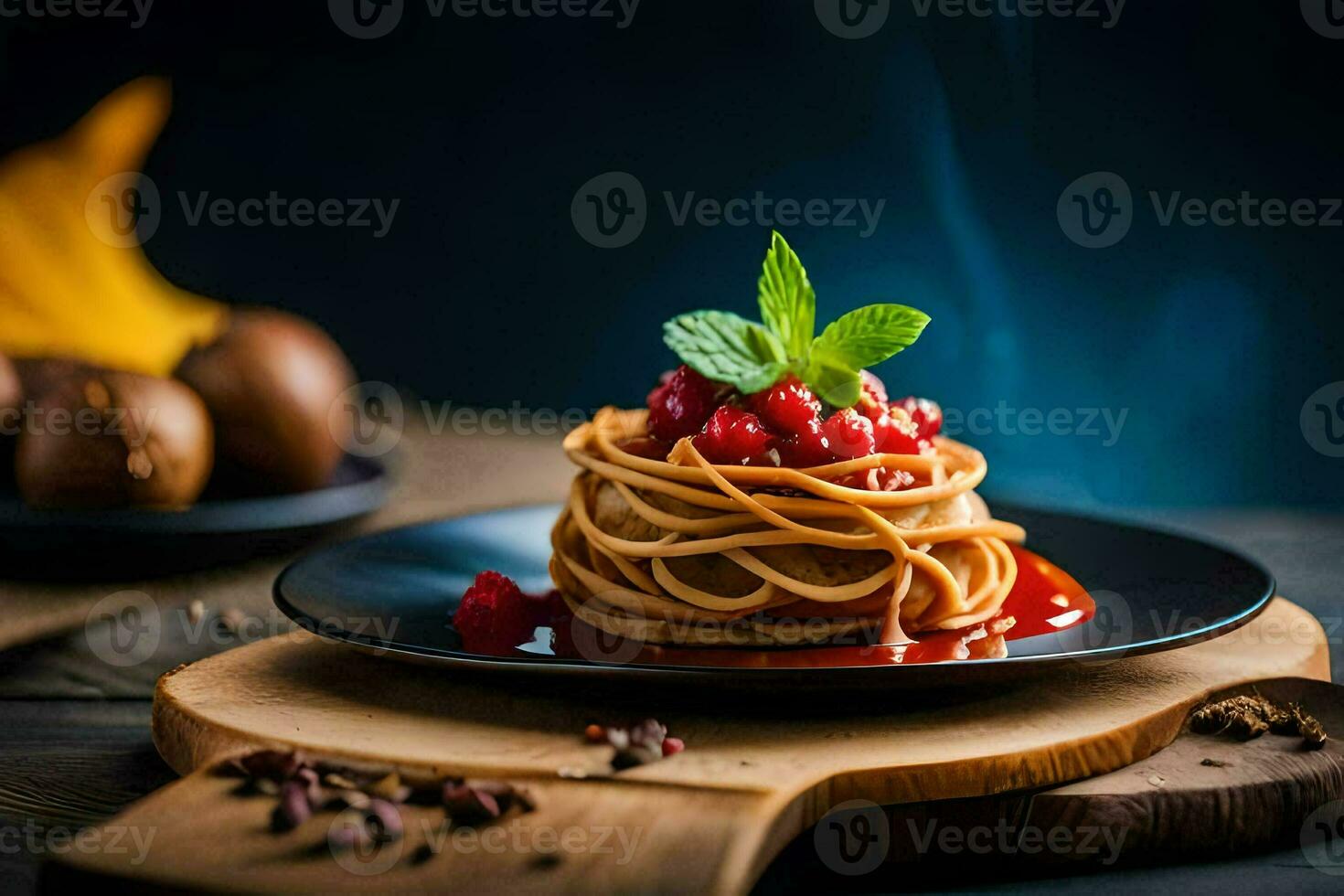 pasta with cherry sauce on a plate. AI-Generated photo
