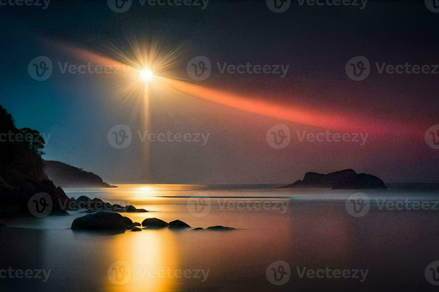 photo wallpaper the sky, the moon, the sea, the rocks, the rocks, the sea. AI-Generated