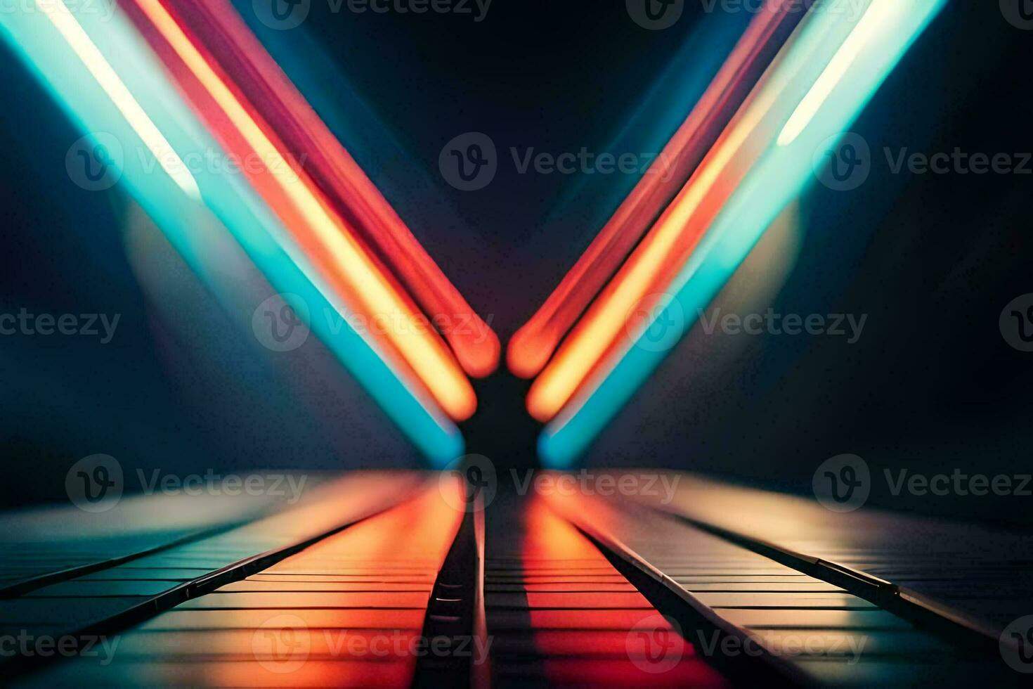 a long exposure photograph of a piano with lights. AI-Generated photo