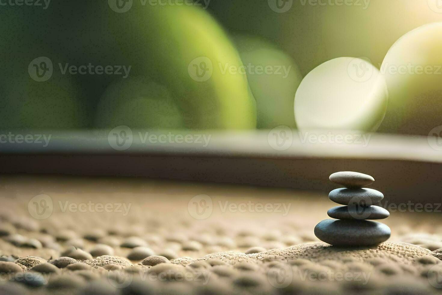 a stack of stones on a sandy ground. AI-Generated photo