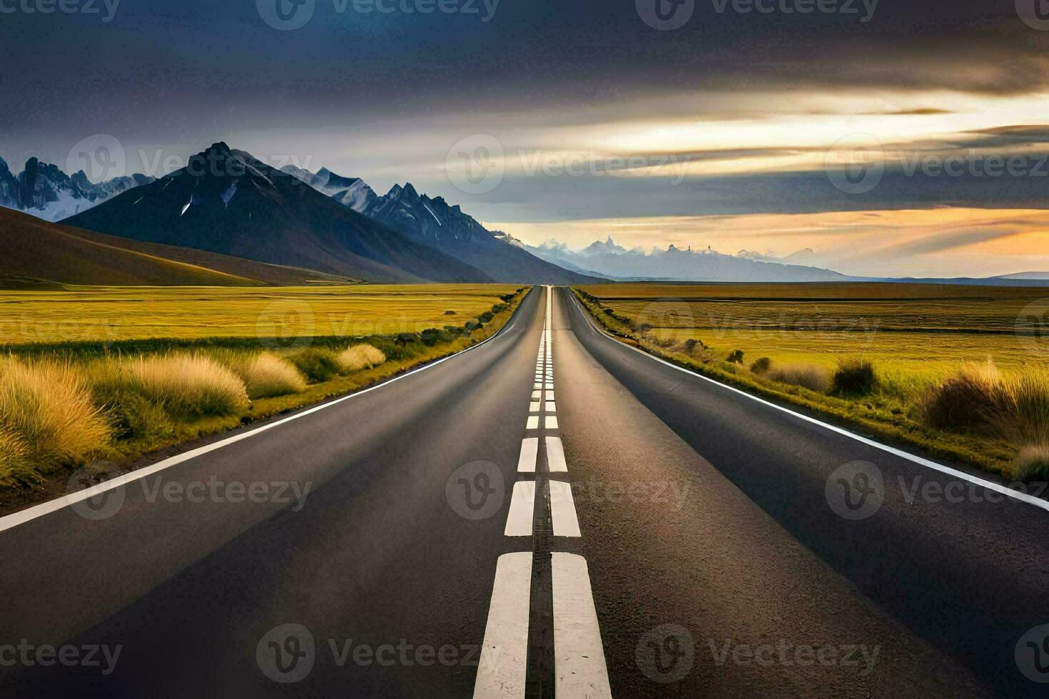 the road to the mountains. AI-Generated photo
