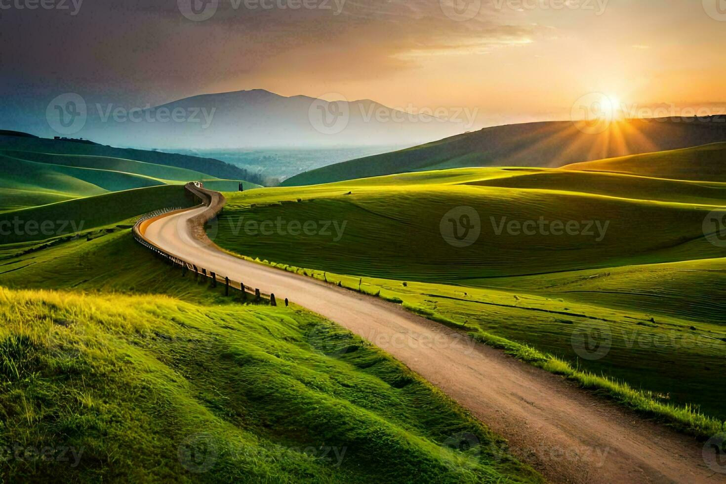 the road to the sunset. AI-Generated photo
