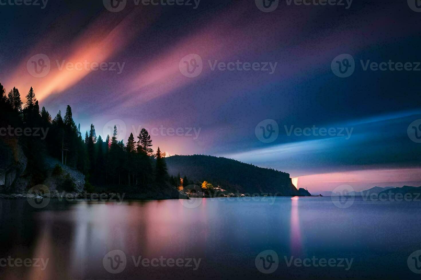a beautiful sunset over the water. AI-Generated photo