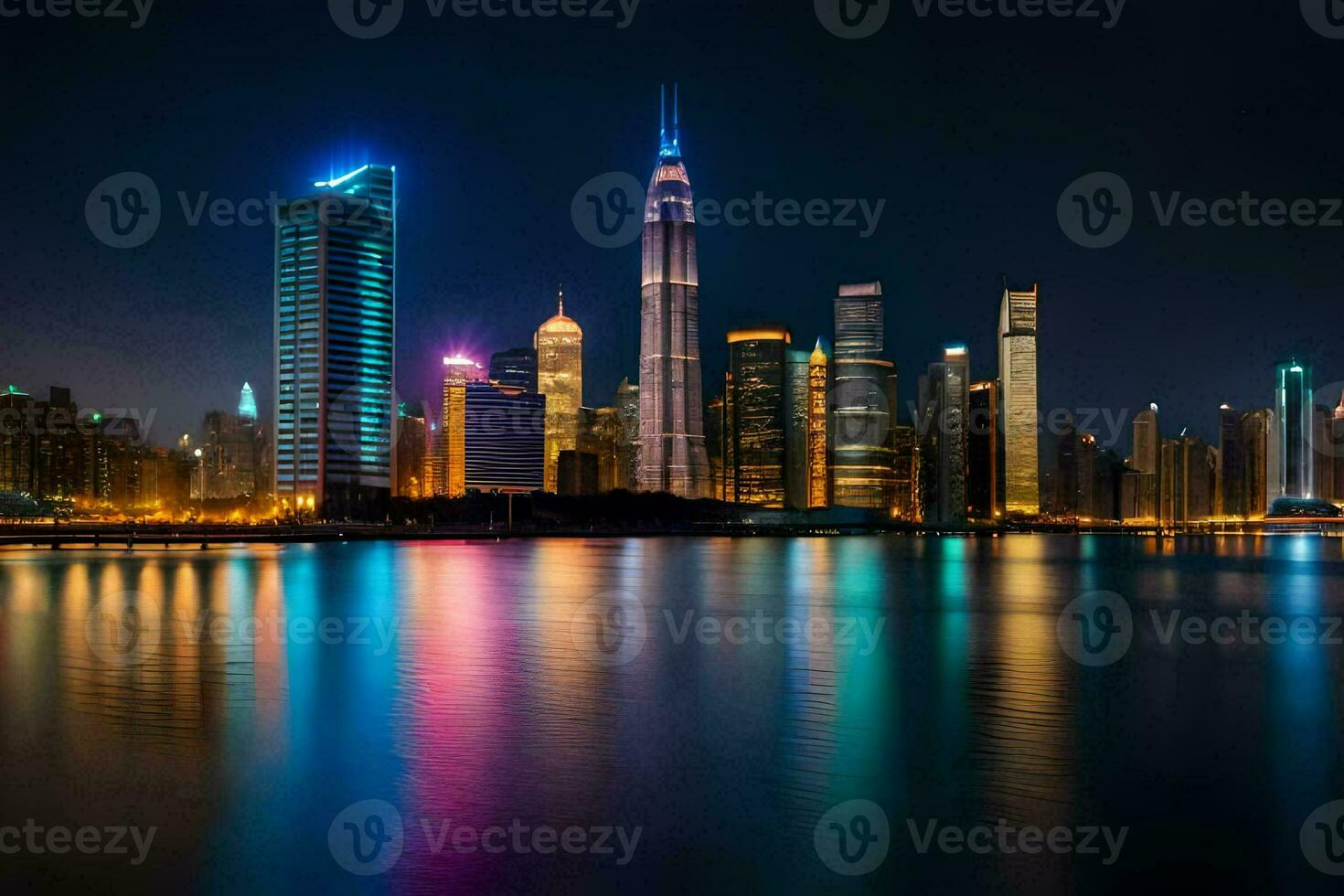 the city skyline at night in dubai. AI-Generated photo