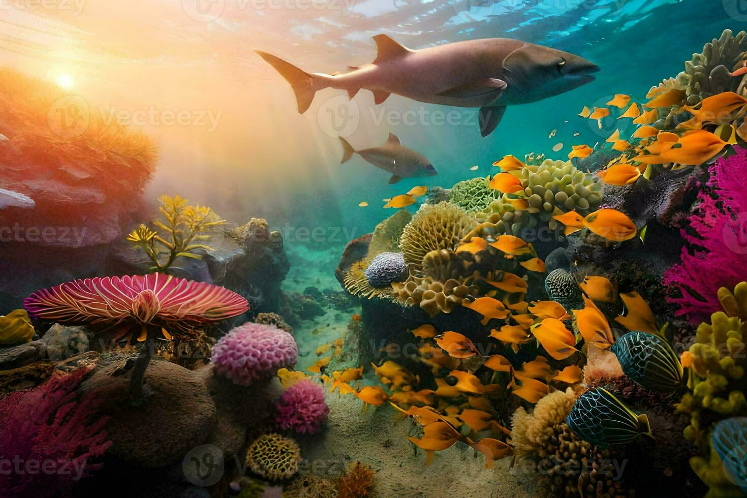 un coral arrecife con pescado y coral. generado por ai foto