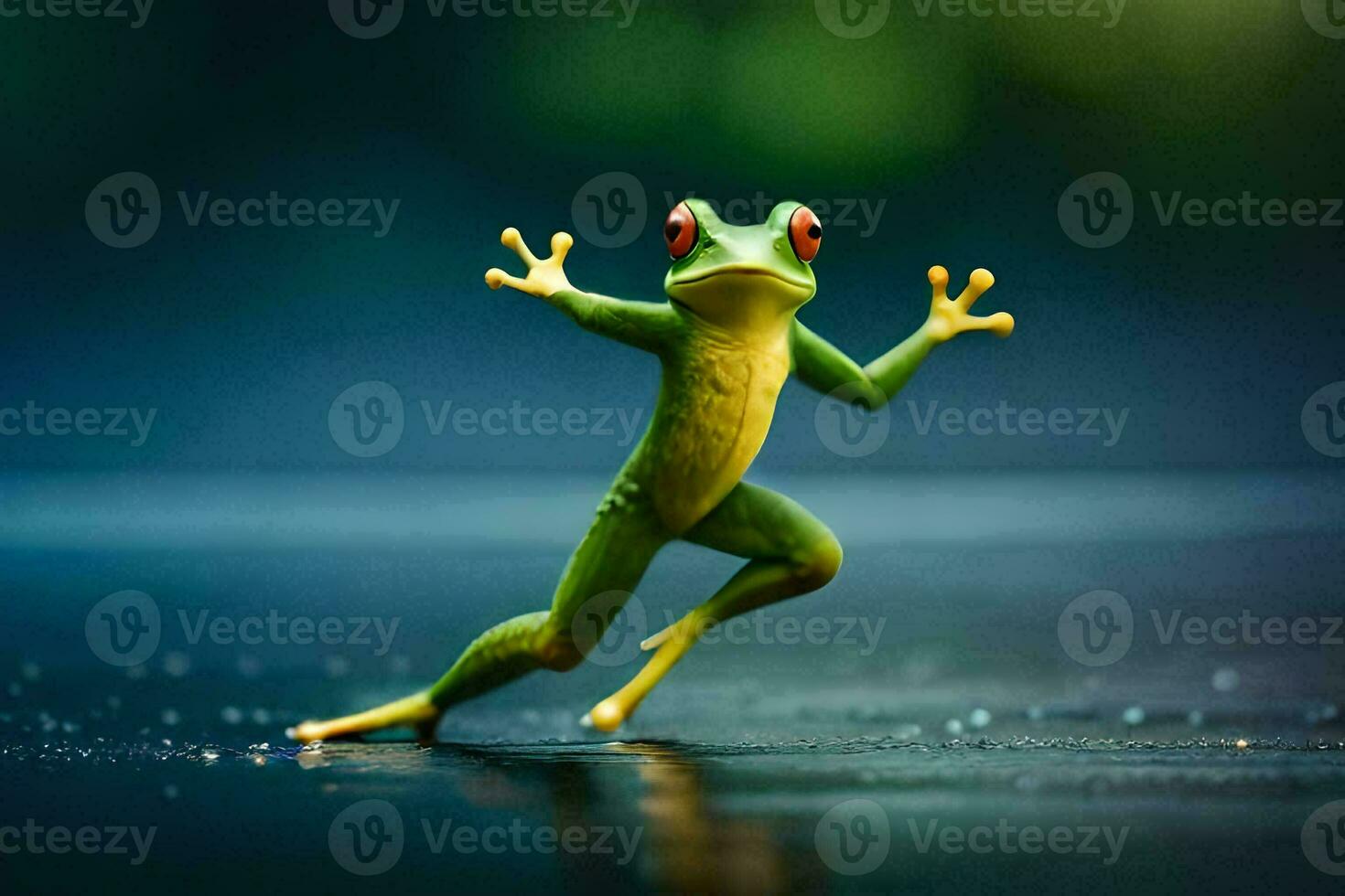 a frog is jumping in the rain. AI-Generated photo