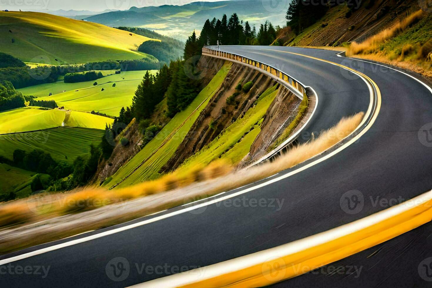 a winding road in the mountains. AI-Generated photo