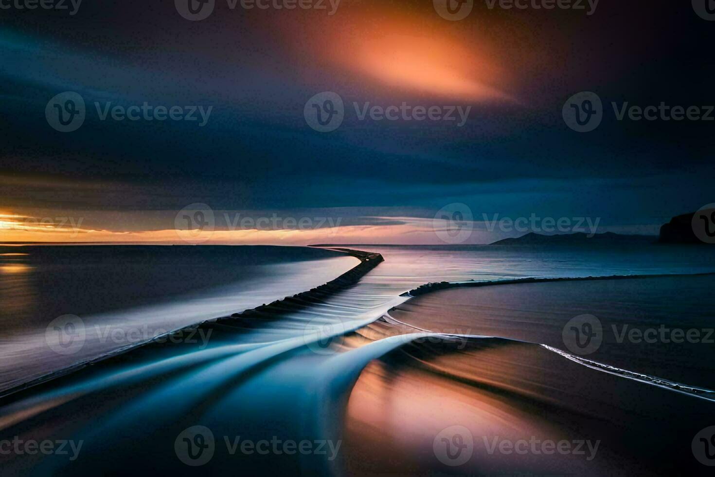 a long exposure photograph of waves on the beach. AI-Generated photo