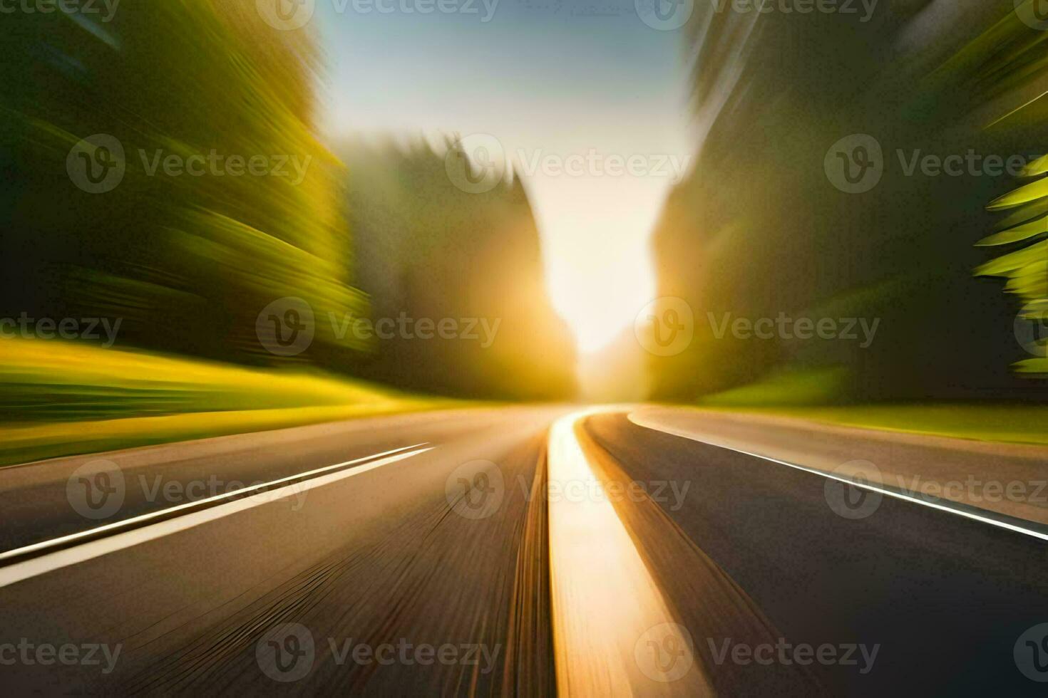 motion blur of a road in the forest. AI-Generated photo