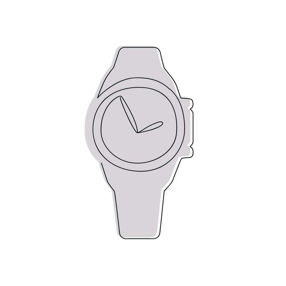 Wristwatches drawn in one continuous line in color. One line drawing, minimalism. Vector illustration.