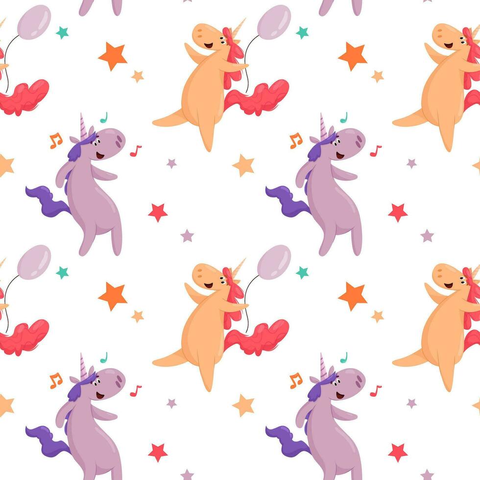 Vector pattern with unicorns and stars